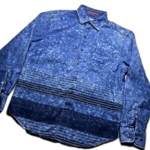Tommy Bahama Shirt Indigo Tides‎ Stripe Cotton Button-Up Long Sleeve Size  Small